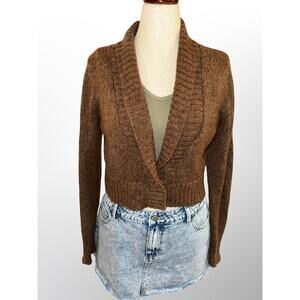 Women’s BCBGMaxAzria Brown Cropped Knit Cardigan Size Large Late Y2K